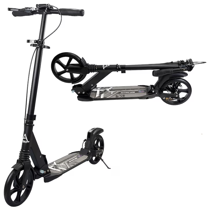 Trotineta Pliabila Cu Suspensii Si Frana Disc | Roti 200mm | Ghidon Reglabil 3 Trepte | Platforma Antiderapanta