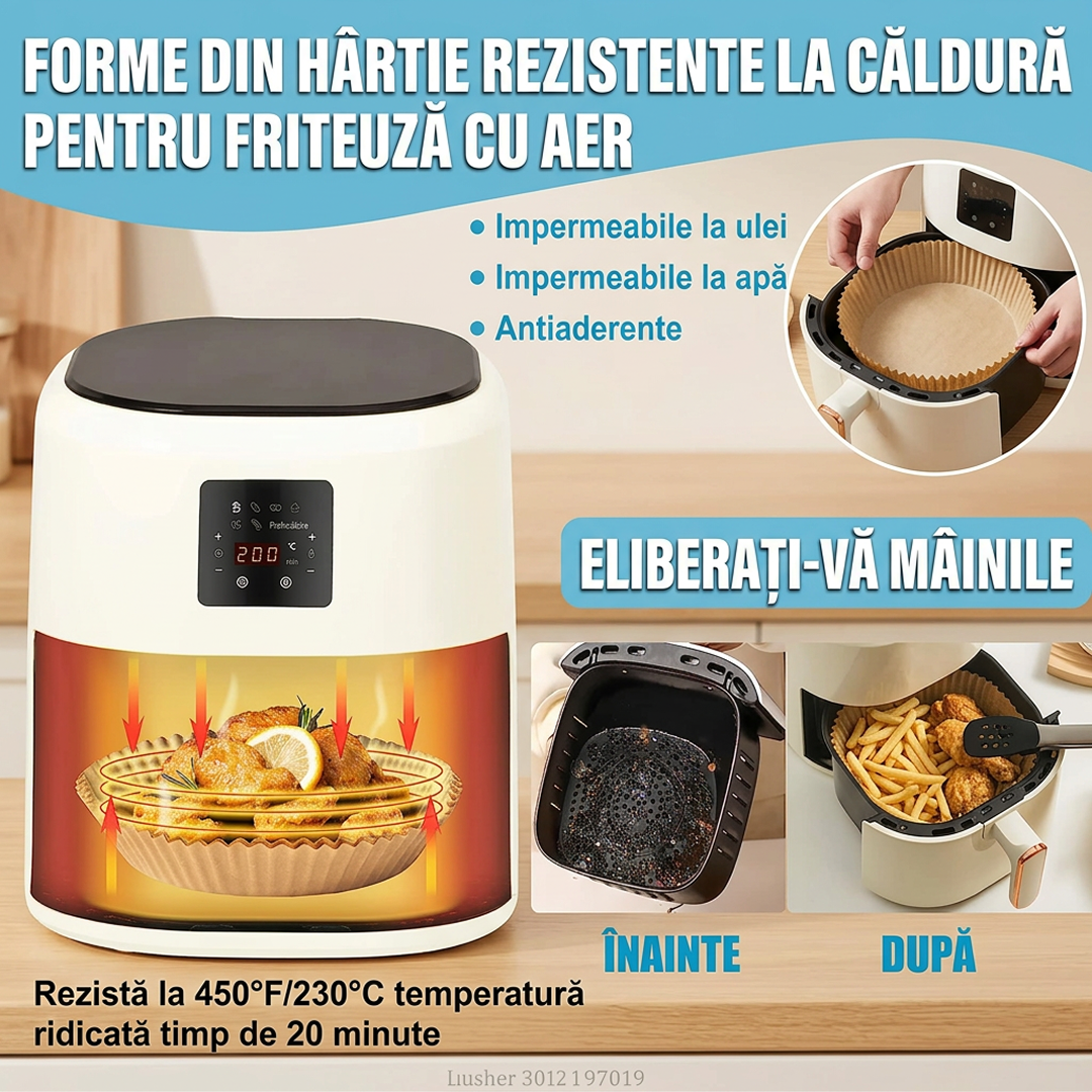 Hartie De Copt Air Fryer 250 Buc | 16x16x4.5 cm | Antiaderenta | Rezistenta La Ulei Si Apa | Maro - imagine 5