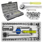Trusa Chei Tubulare 40 Piese | Clichet Reversibil | Crom Vanadiu | Valiza Depozitare