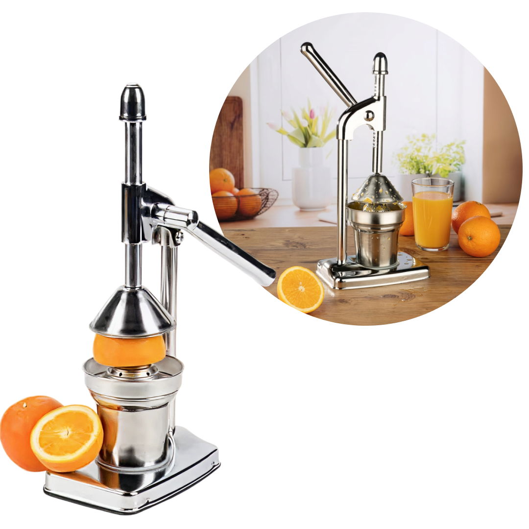 Storcator Manual Fructe Tip Presa | Cu Recipient si Strecuratoare | Pentru Citrice si Rodii | Argintiu