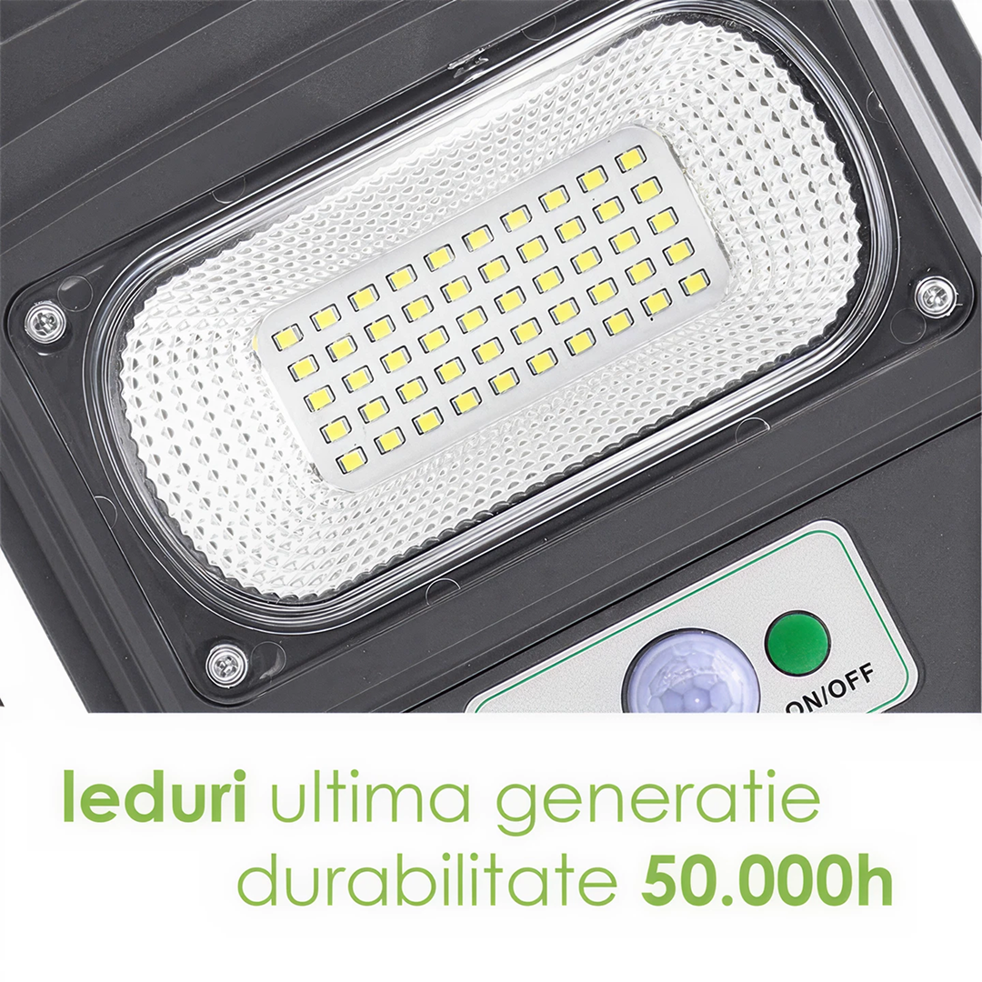Lampa Stradala Solara 200W | 4 COB | Proiector LED Cu Panou Solar Incorporat Si Telecomanda - imagine 8