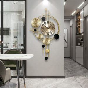 Ceas De Perete Elegant | Design Modern Nautic | Mecanism Quartz Silentios | Lemn Si Metal | Negru Cu Auriu