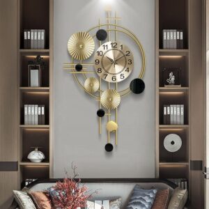 Ceas De Perete Mare Elegant | Design Nautic Modern | Mecanism Quartz Silentios | Lemn Si Metal | Negru Auriu