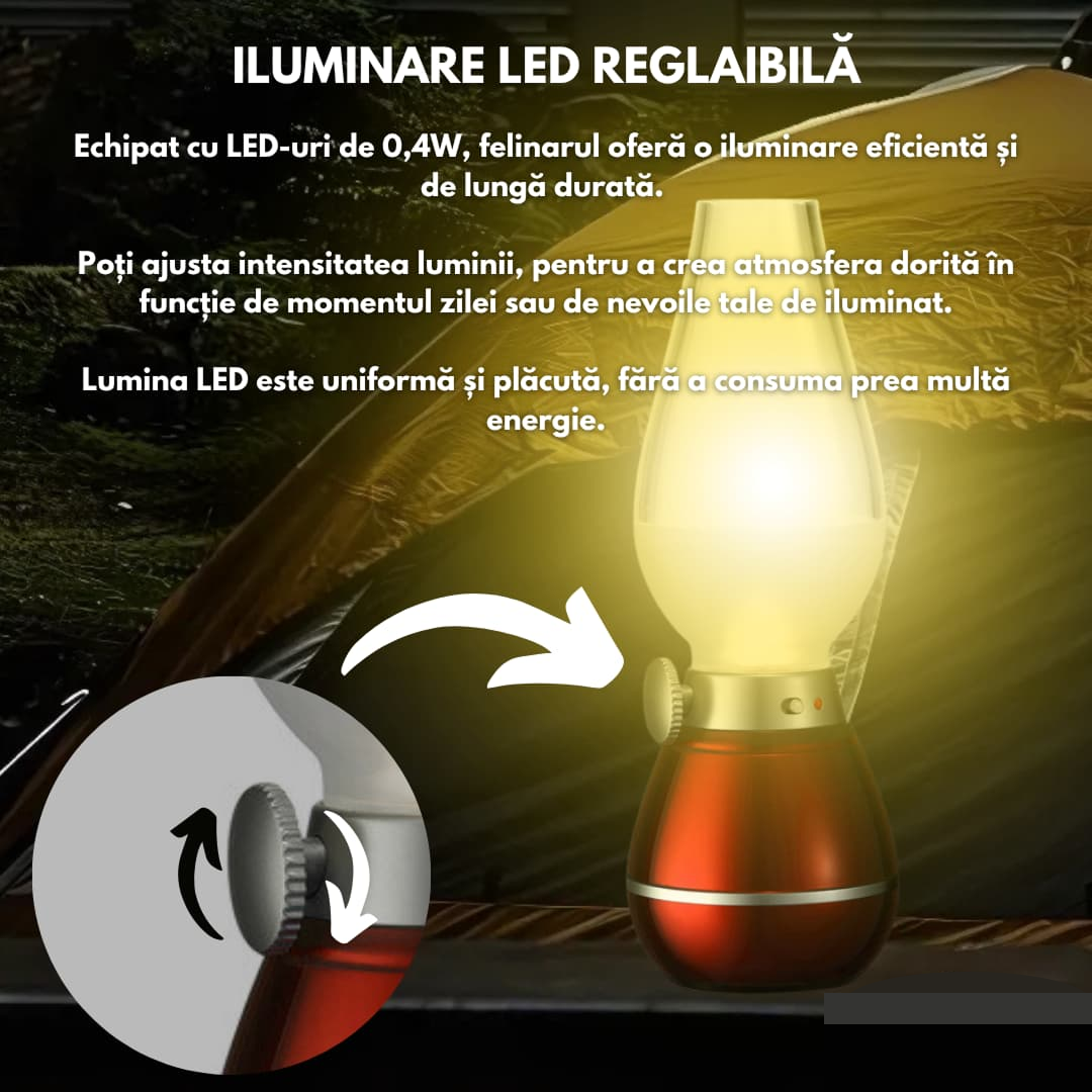 1+1 PROMO Felinar LED Retro Cu Stingere Prin Suflare | Reglare Intensitate | USB Reincarcabil | Design Vintage - imagine 3