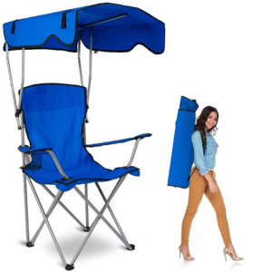Scaun Pliabil Plaja Cu Copertina | Protectie UV UPF50+ | Suport Pahar | 150Kg | 124x75x50 cm | Portabil