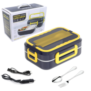 Cutie alimentara portabila incalzire electrica, inox, set tacamuri inclus, pentru masina si casa