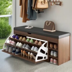Dulap pentru pantofi (Pantofar) tip bancheta, dimensiune 100 x 30 x 51 cm, Alb, Maro sau Gri