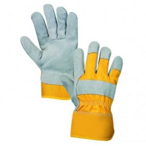 Manusi pentru lacatus, tricot + piele intoarsa, marime universala, galeben-gri Smartmall