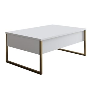 Masă Cafea Luxe Stand Chic | Design Modern Aur & Alb | Blat MDF/PAL 18mm | Picioare Metalice | 90 x 40 x 60 cm | Stil Elegant