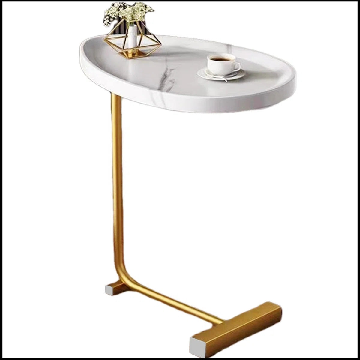 Masuta de cafea laterala tip C 40x30x60 cm – Efect marmura alba si auriu – Design nordic modern, compact si elegant - imagine 4