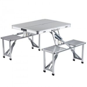 Masa Pliabila Picnic Cu 4 Scaune | Aluminiu Portabil Tip Valiza | Suport Umbrela | Rezistenta Apa