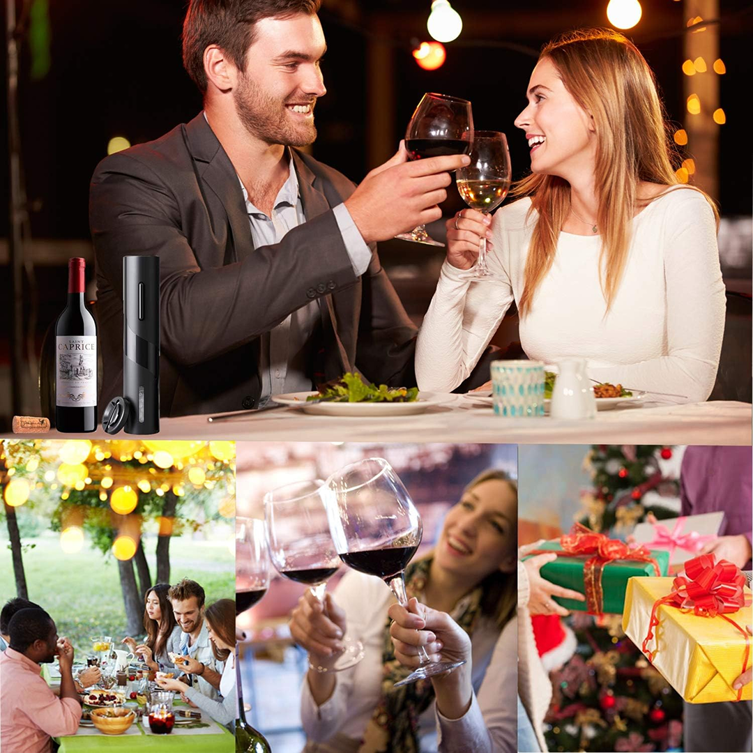 Set Tirbuson Electric Pentru Vin | Cu Taietor Folie + Dop Vid | Deschidere Automata | Cadou Premium | Negru - imagine 3