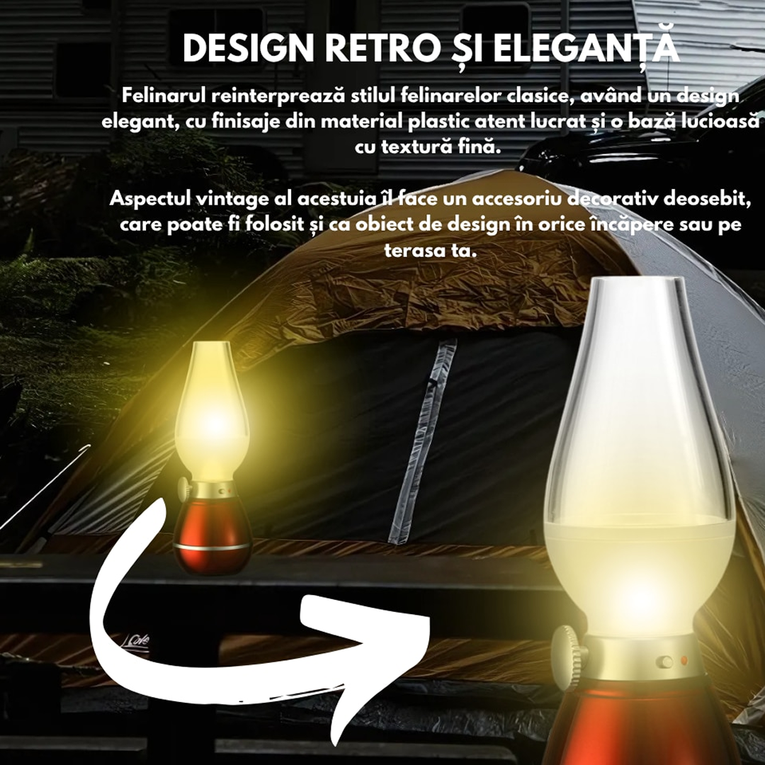 1+1 PROMO Felinar LED Retro Cu Stingere Prin Suflare | Reglare Intensitate | USB Reincarcabil | Design Vintage - imagine 4