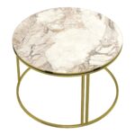 Masă Cafea Rotundă | Design Marmură Albă & Cadru Auriu | Blat PAL | Cadru Metalic | 50 x 80 cm | Stil Glam Modern