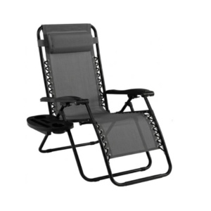 Scaun Relaxare Zero Gravity Pliabil | Suport Pahare Si Tetiera | 120 Kg | Confort Gradina Terasa Negru