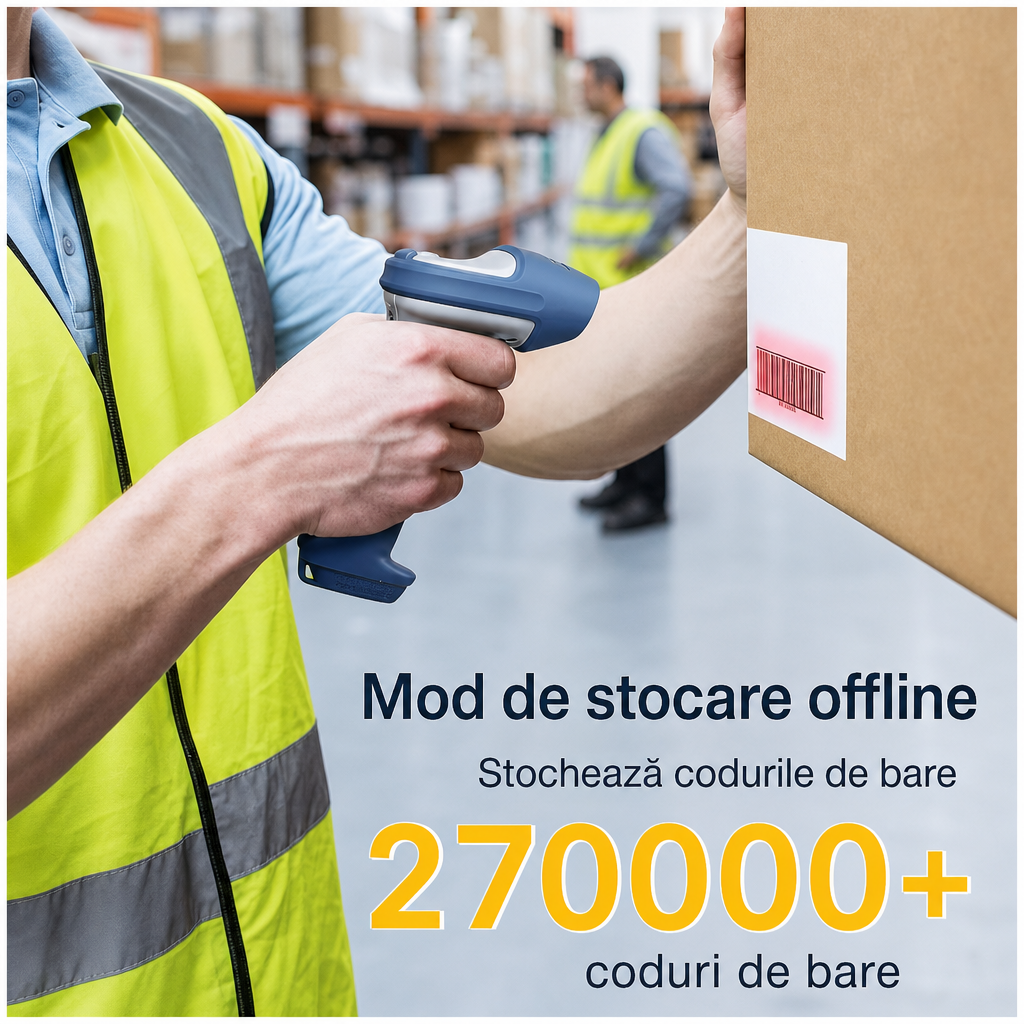 Cititor Coduri Bare Wireless 1D 2D | Bluetooth 5.0 + 2.4GHz | Baterie 2600mAh | Rezistent Caderi 2m - imagine 3
