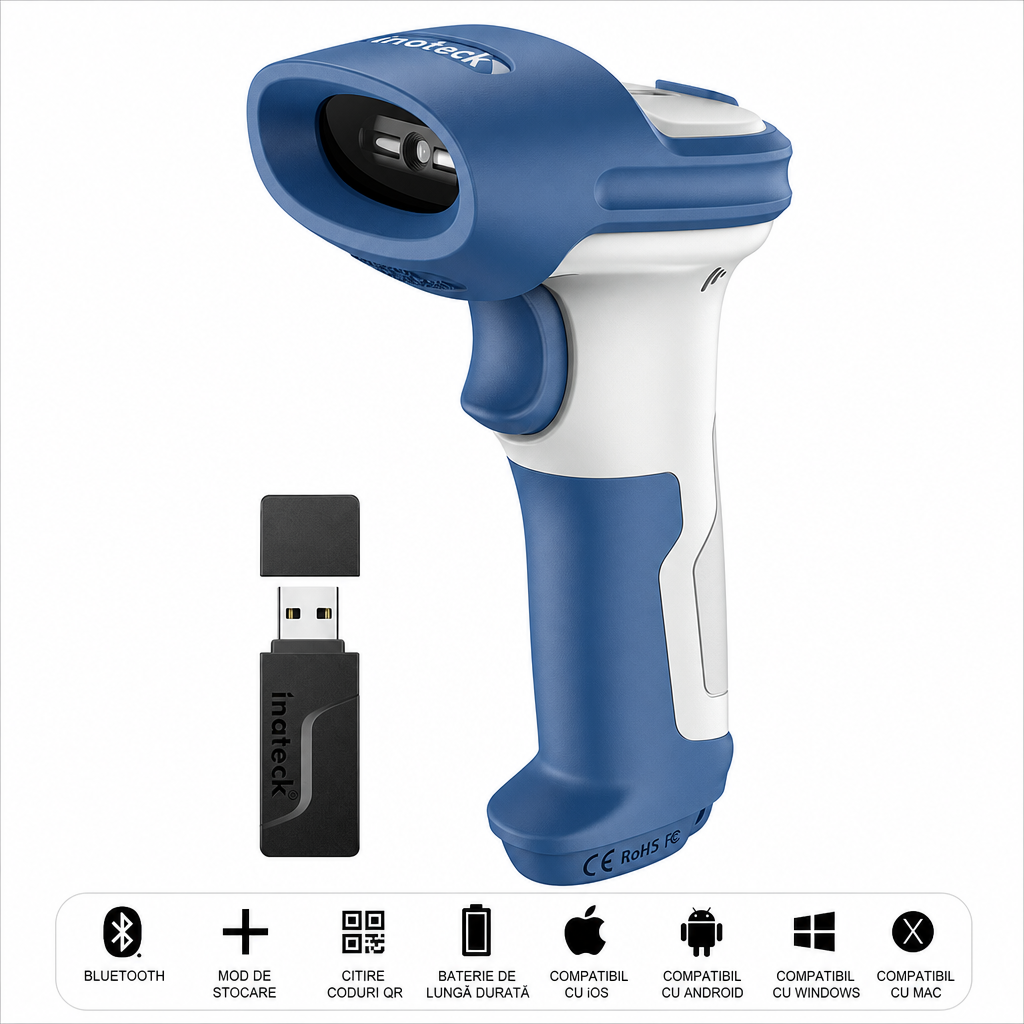 Cititor Coduri Bare Wireless 1D 2D | Bluetooth 5.0 + 2.4GHz | Baterie 2600mAh | Rezistent Caderi 2m - imagine 5