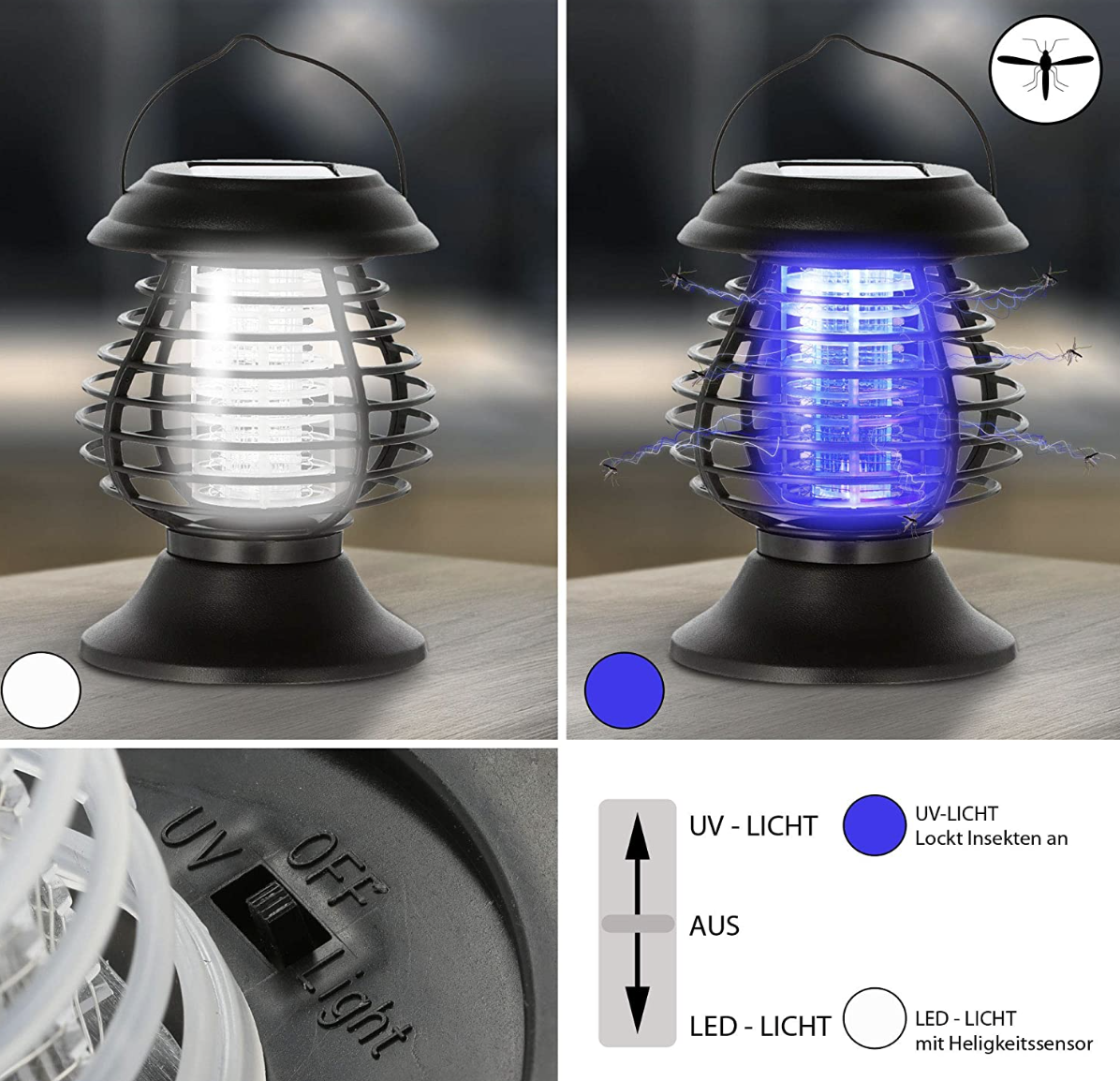 Lampa solara anti tantari si insecte UV LED 18.5x13 cm – Protectie eficienta, iluminare ambientala, autonomie automata - imagine 2