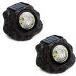 1+1 PROMO Lampa Solara LED Forma Piatra | Impermeabila | 2 Moduri Lumina | Gradina Curte | Set 2 Bucati