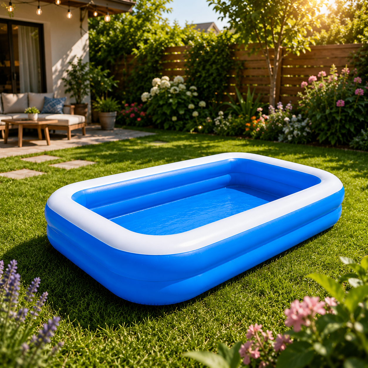 Piscina gonflabila family 200x120x40 cm – 2 inele, PVC rezistent, distractie vara pentru copii si familie - imagine 3
