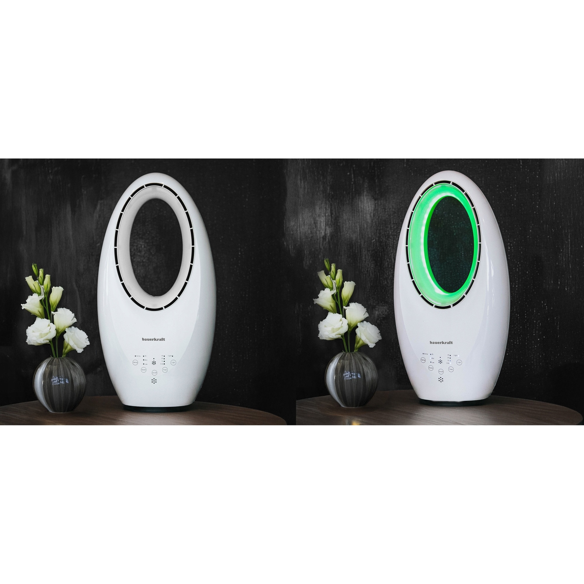 Ventilator pentru Birou Fara Palete 60W | 36dB Silentios | LED 4 Culori | Timer 7.5h | Telecomanda | Alb - imagine 4