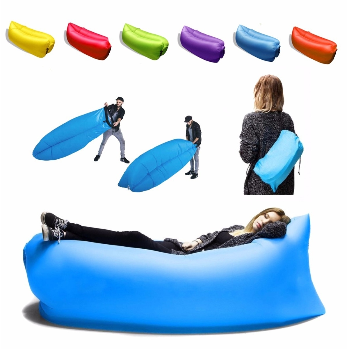 Sezlong gonflabil Lazy Bag Air Sofa – ultra portabil, umflare fara pompa, relaxare instant oriunde - imagine 4