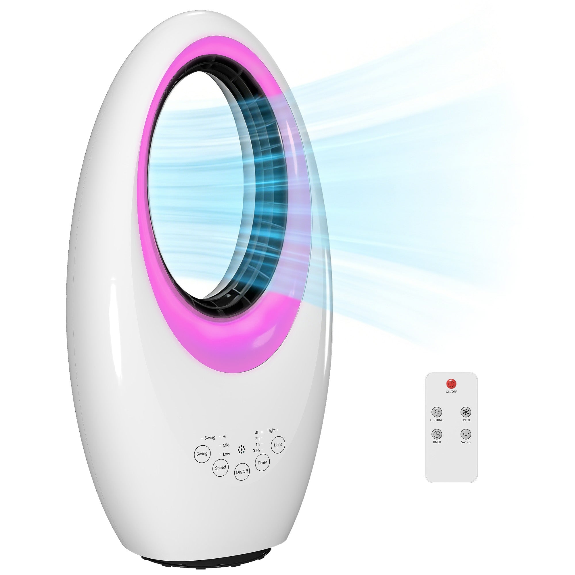 Ventilator pentru Birou Fara Palete 60W | 36dB Silentios | LED 4 Culori | Timer 7.5h | Telecomanda | Alb - imagine 5