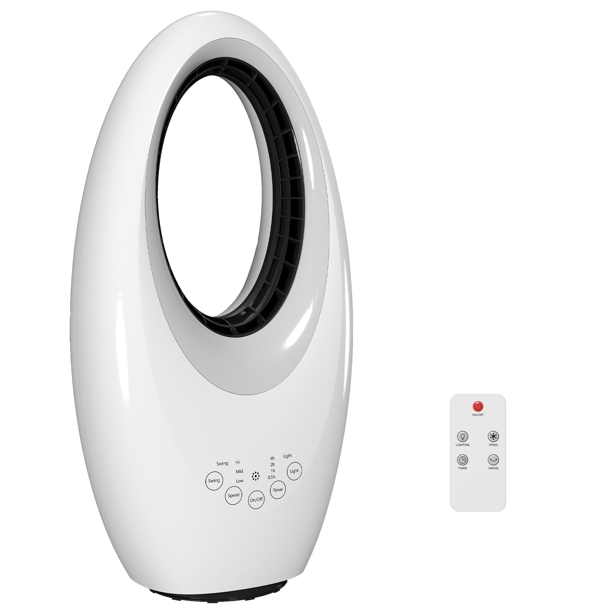 Ventilator pentru Birou Fara Palete 60W | 36dB Silentios | LED 4 Culori | Timer 7.5h | Telecomanda | Alb - imagine 6