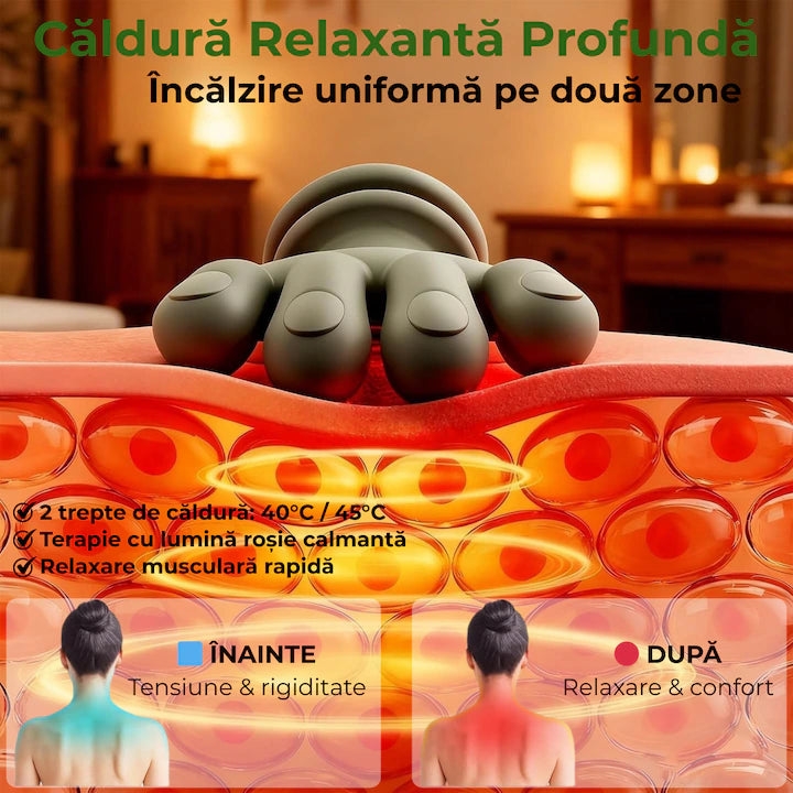 Aparat De Masaj Cervical 4D Shiatsu | Incalzire Infrarosu 45°C | 3 Niveluri Intensitate | Wireless | Pentru Gat, Umeri Si Spate - imagine 7