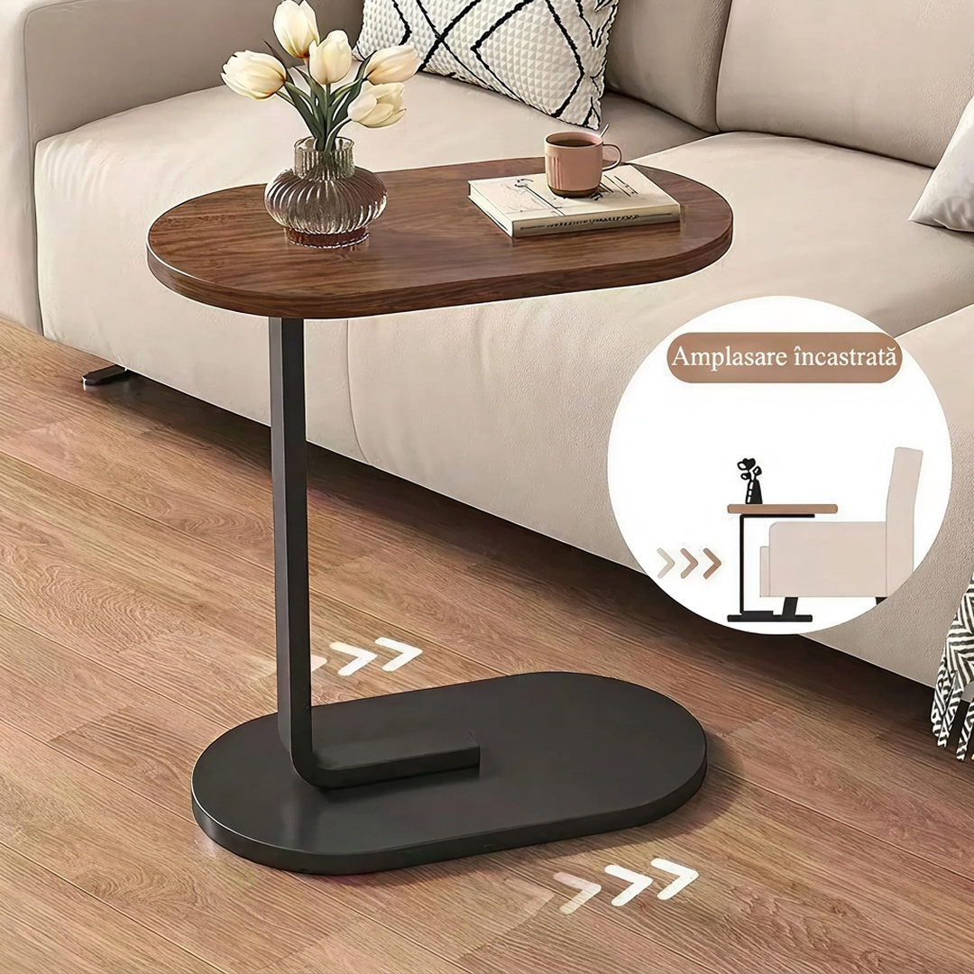 Masuta Laterala in Forma de C | Panou MDF si Cadru Metal | 34x24x58cm | Culoare Nuc | Canapea si Pat | Asamblare 10 Min - imagine 5