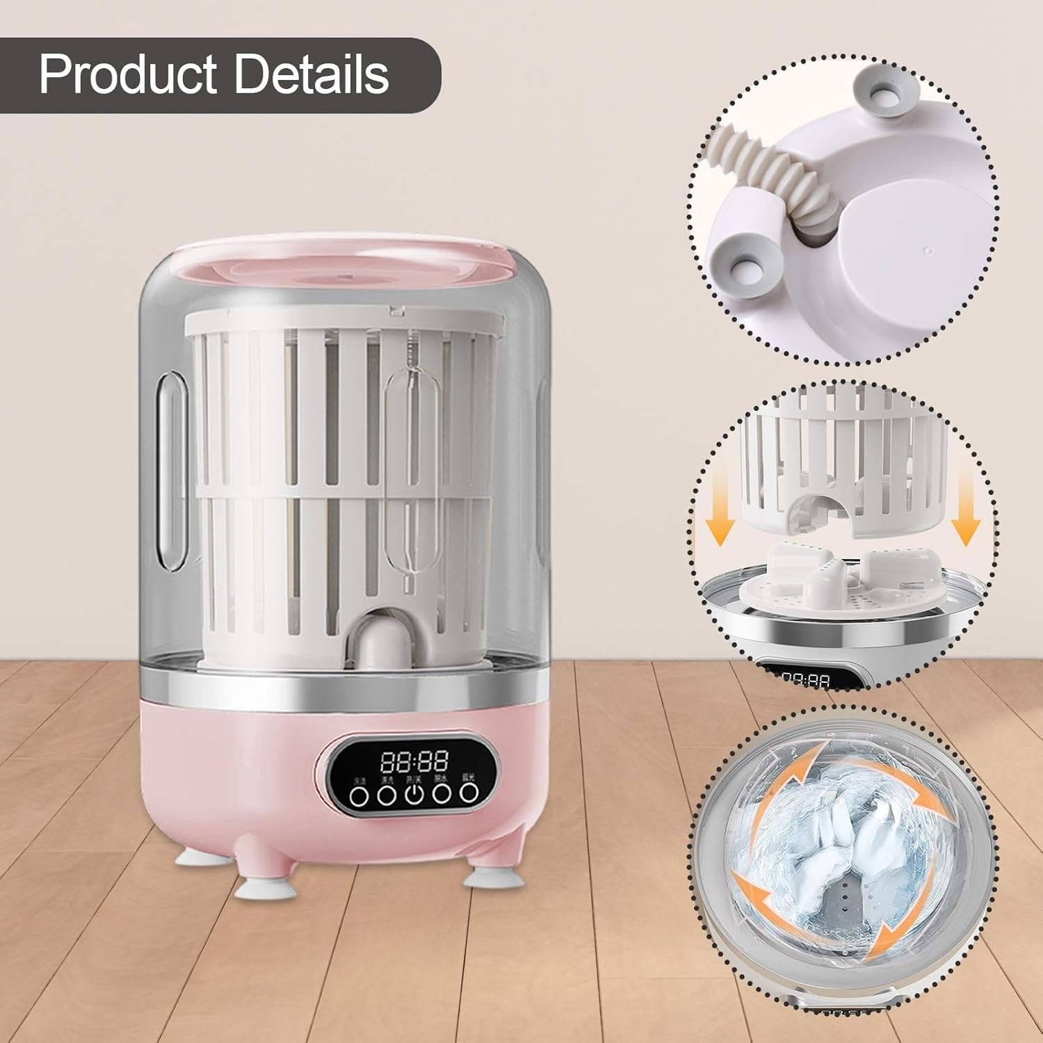 Mini Masina De Spalat Portabila | Capacitate 3L | Spalare Si Stoarcere | Sterilizare Cu Lumina Albastra | Pentru Lenjerie Si Sosete - imagine 5