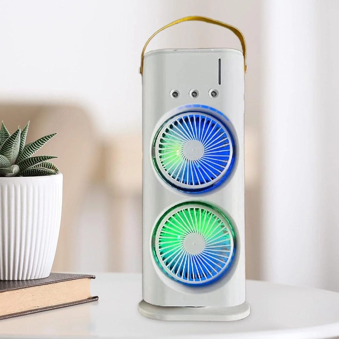 Ventilator Birou Portabil cu Umidificare prin Pulverizare | 2 Capete Oscilante | 3 Viteze | 3000mAh 36W | 37x9x16.5cm - imagine 4