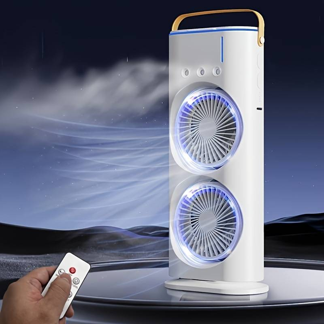 Ventilator Birou Portabil cu Umidificare prin Pulverizare | 2 Capete Oscilante | 3 Viteze | 3000mAh 36W | 37x9x16.5cm - imagine 3