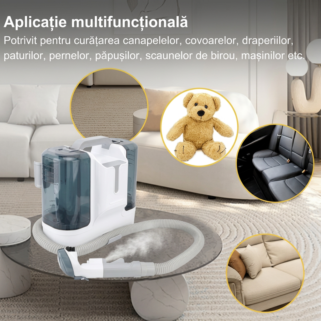 Aparat De Curatat Tapiterie Si Canapele | Aspirator Umed Si Uscat 450W | Curatare Covoare, Textile Si Interior Auto | Rezervoare Separate - imagine 9
