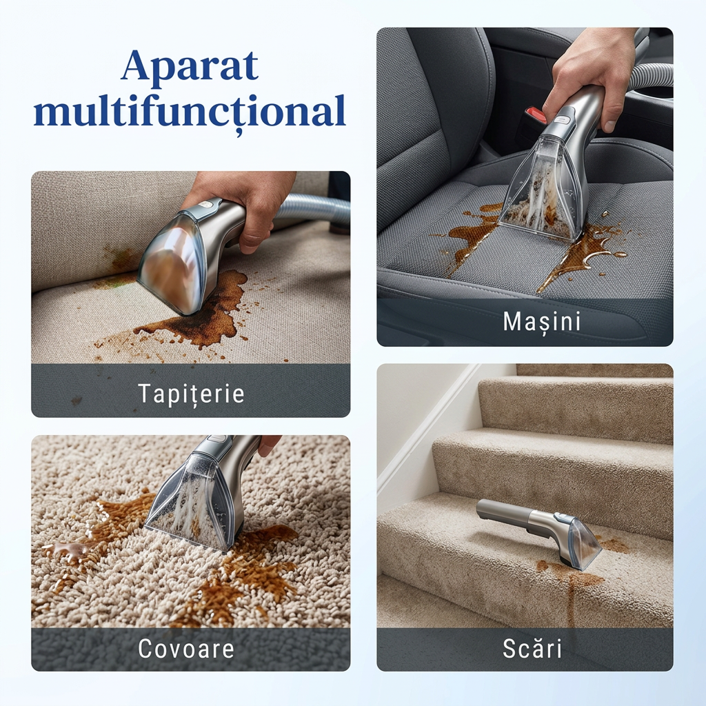 Aparat De Curatat Tapiterie Si Canapele | Aspirator Umed Si Uscat 450W | Curatare Covoare, Textile Si Interior Auto | Rezervoare Separate - imagine 4