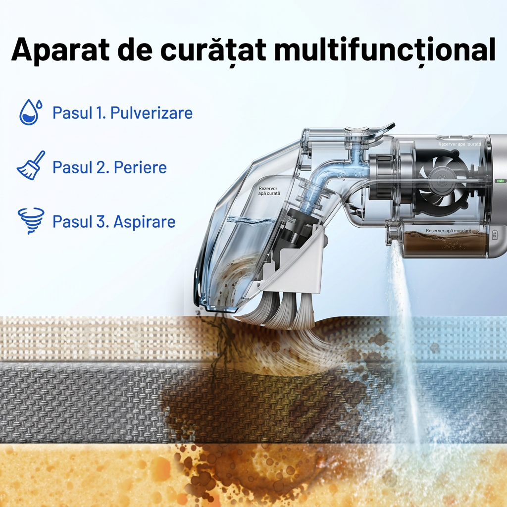 Aparat De Curatat Tapiterie Si Canapele | Aspirator Umed Si Uscat 450W | Curatare Covoare, Textile Si Interior Auto | Rezervoare Separate - imagine 5