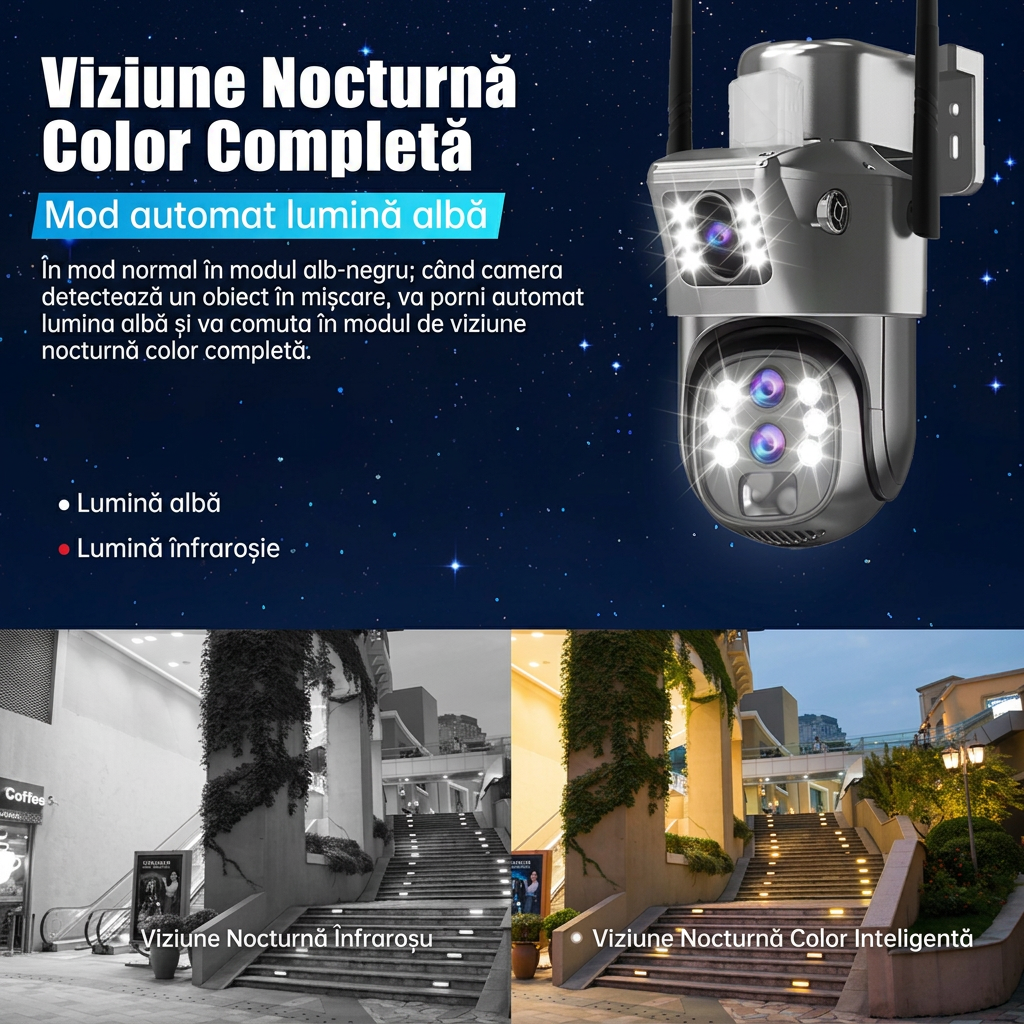 Camera Supraveghere Conexiune Wi-FI Solara 6 MP | Zoom Optic 10X | Card Memorie Cadou | Detectie Faciala si Auto Tracking 355° | Night Vision Color | IP66 - imagine 2