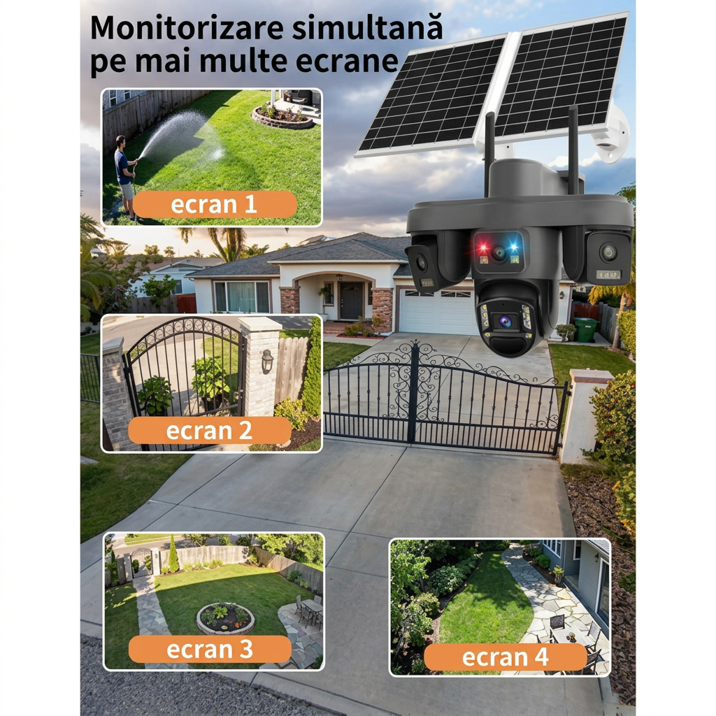 Camera Supraveghere 4G | 4 Camere Integrate 12MP Ultra HD | Card 32GB Cadou | Panouri Solare Duble | IP66 | Vedere Nocturna - imagine 3
