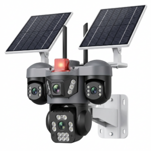 Camera Supraveghere WiFi Solara Triple-Lens 12MP | Vedere Panoramica 360° | Card Cadou | Panou Solar | IP65 | Sirena si Alarma