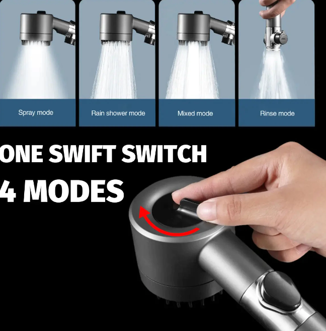 Cap de dus cu filtru incorporat, presiune reglabila, 4 moduri de utilizare, pini din silicon pentru masaj de relaxare - imagine 5