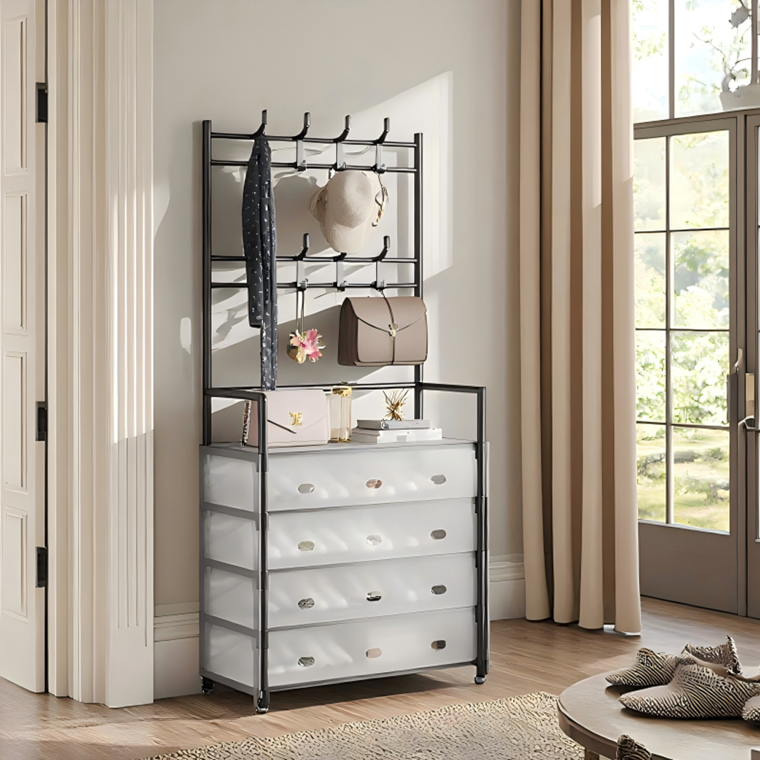Cuier cu Raft Pantofi 3 in 1 | 5 Niveluri 20 Perechi | 8 Carlige Duble | Usi Antipraf Ventilate | Otel Rezistent Rugina | 77x35x167cm - imagine 5