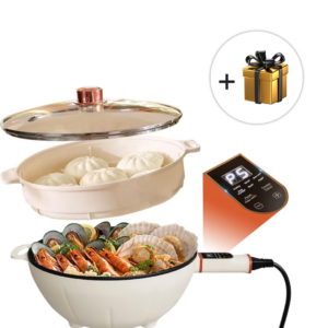 Tigaie Electrica Multifunctionala 26cm | Capacitate 3L | Invelis Antiaderent Ceramic | Putere 1000-1350W | Timer 1-12 Ore | Cadou Surpriza