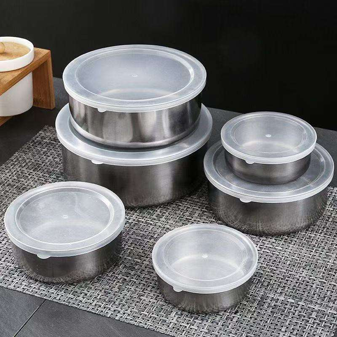 Set 5 Recipiente Otel Inoxidabil cu Capac Transparent | Alternativa Ecologica la Plastic | 10-18cm | Picnic, Calatorii si Organizare Bucatarie - imagine 4