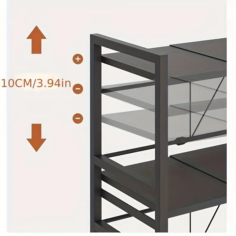 Suport Extensibil Cuptor Microunde 2 Niveluri | Reglabil 40-64x45x36.5cm | 3 Carlige | Suporta 25kg | Otel Carbon Anti-Rugina | Ventuze Anti-Alunecare - imagine 2