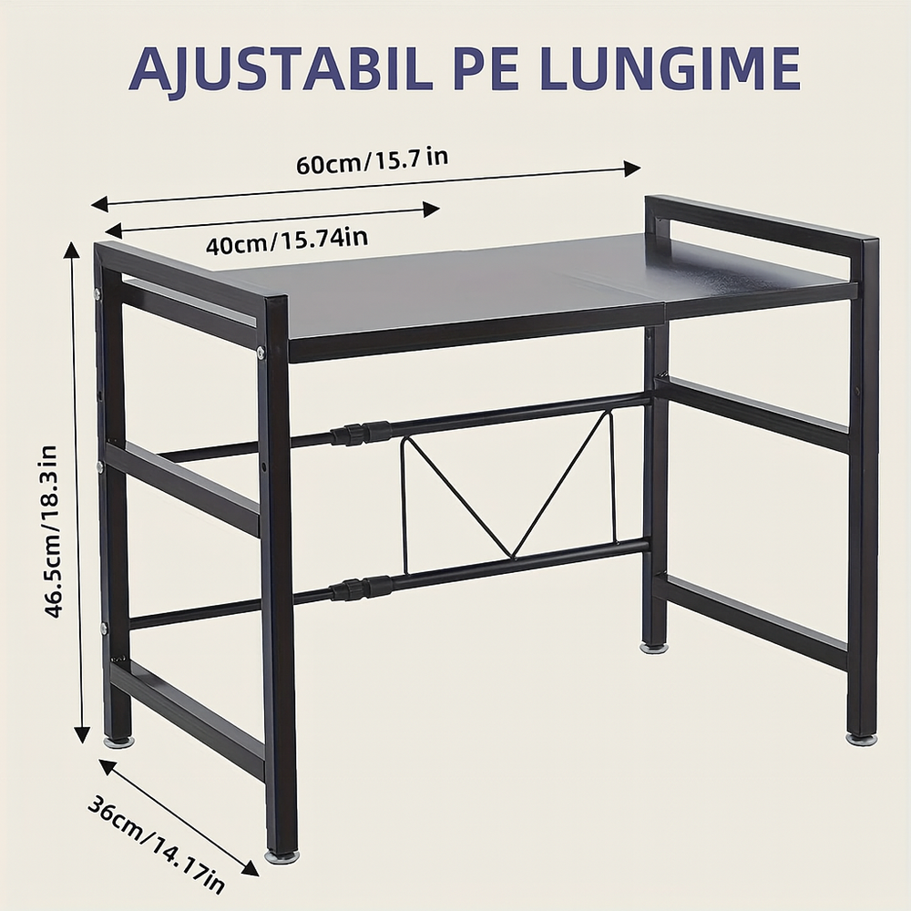 Suport Extensibil Cuptor Microunde 2 Niveluri | Reglabil 40-64x45x36.5cm | 3 Carlige | Suporta 25kg | Otel Carbon Anti-Rugina | Ventuze Anti-Alunecare - imagine 3