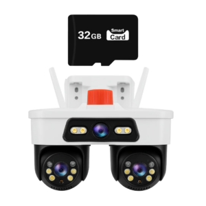 Camera Supraveghere WiFi 9MP Montare pe Colt | Dual Head PTZ 355° | 3 Lentile | Night Vision Color 30m | IP66 | Card MicroSD Cadou