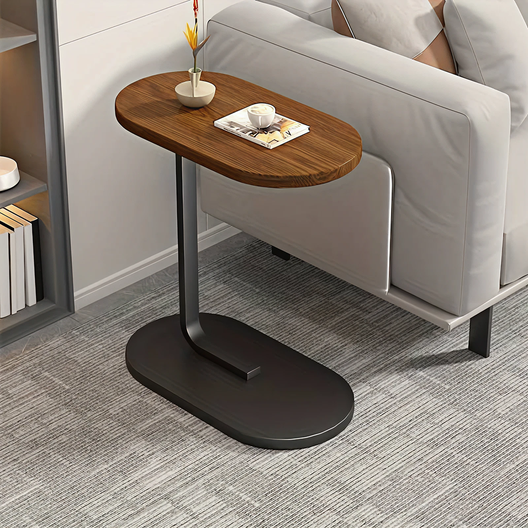 Masuta Laterala in Forma de C | Panou MDF si Cadru Metal | 34x24x58cm | Culoare Nuc | Canapea si Pat | Asamblare 10 Min - imagine 4