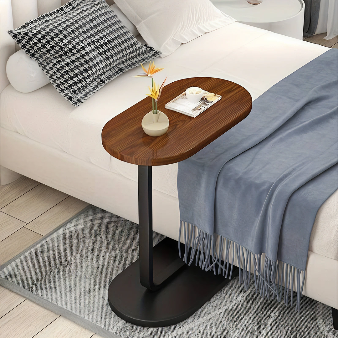 Masuta Laterala in Forma de C | Panou MDF si Cadru Metal | 34x24x58cm | Culoare Nuc | Canapea si Pat | Asamblare 10 Min - imagine 6