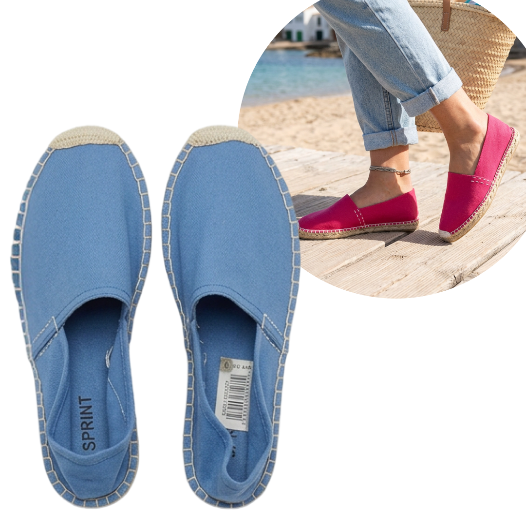 Espadrile Plate Handmade Spania | Panza Bumbac + Talpa Pluta si Iuta | Slip-On | 3 Culori: Roz, Albastru Deschis, Verde Deschis | Marimi 36-41