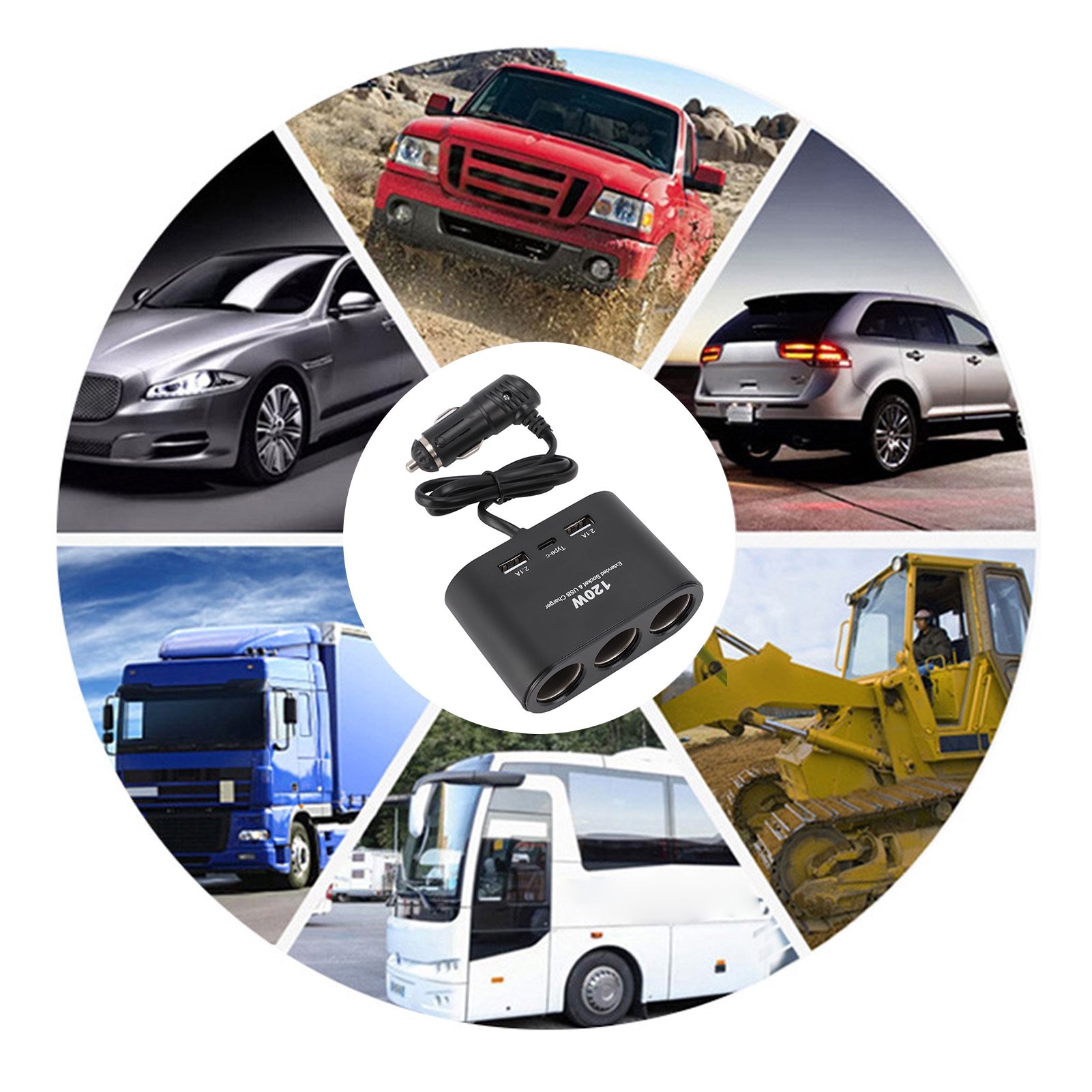 Incarcator/Adaptor Auto USB 120W | 3 Porturi USB | DC 12-24V | Material ABS Rezistent la Socuri | Incarcare Rapida in Masina - imagine 3